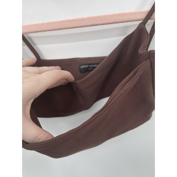 Naked Wardrobe Top Women Small Brown Ribbed Faux Bandage Wrap Cropped - Picture 6 of 7